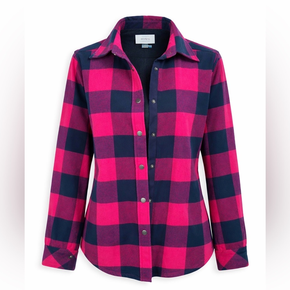 Orvis‎ Pink Navy Buffalo Plaid Flannel Shirt Snap Western Grunge Y2K- Medium